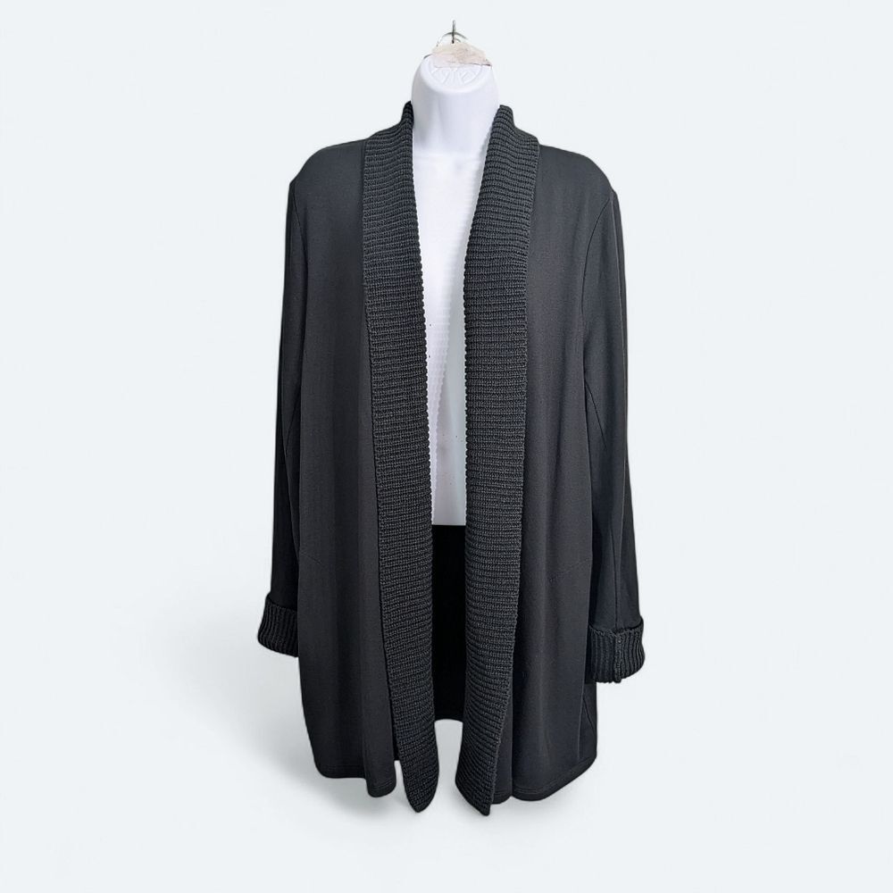 Soma Modal Blend Black Long Cardigan Sweater XL Open Front Knitted Shawl Collar